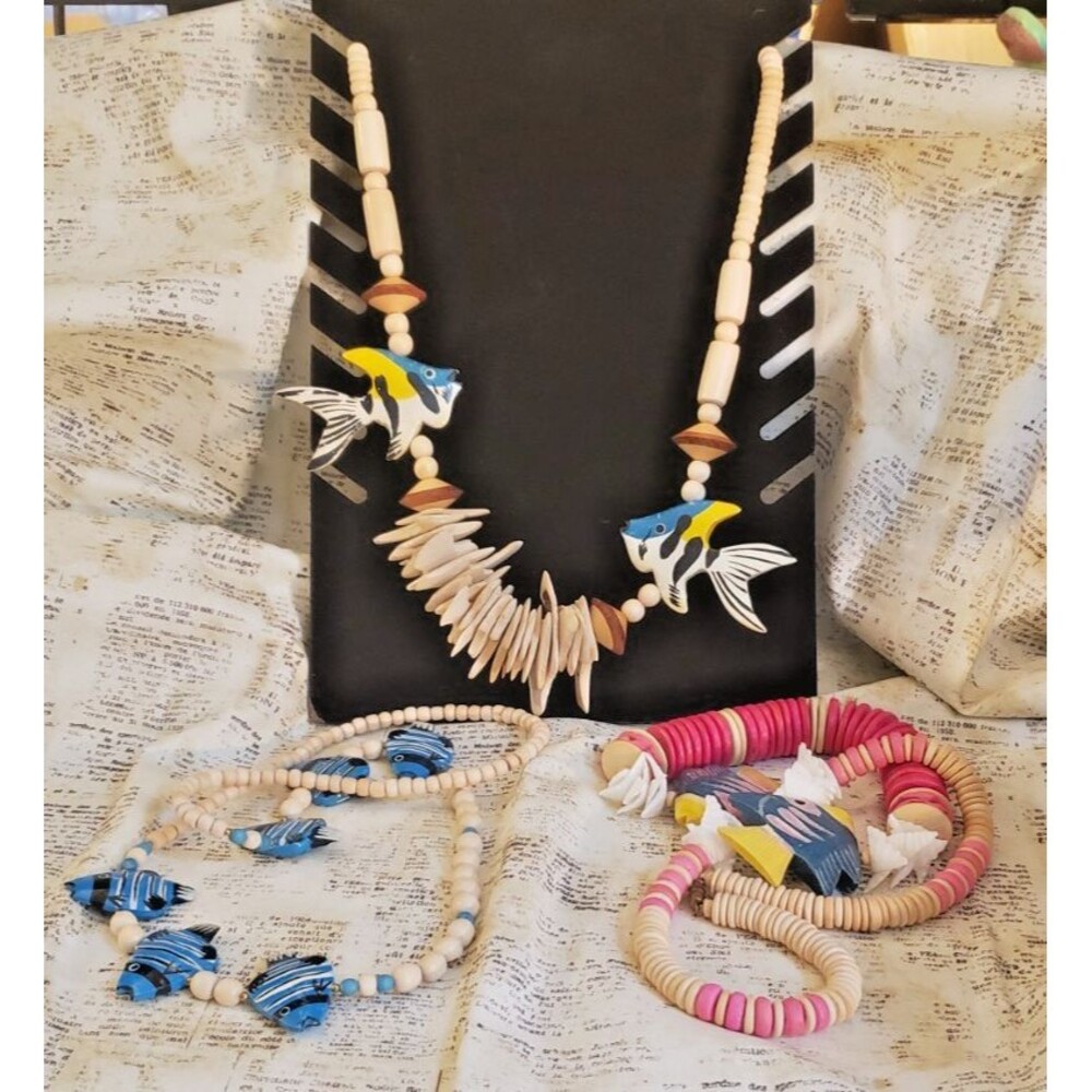 Summer, Swimming Fish, Vacation, Quirky - 3 Multi-color Beaded Necklaces